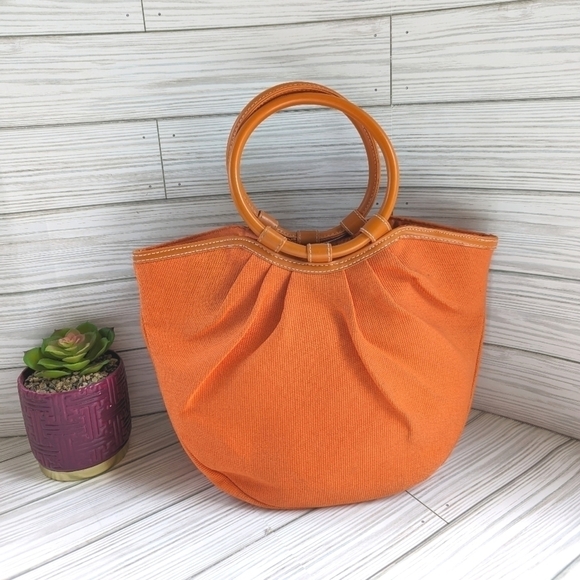 Neiman Marcus Vintage Canvas Mini Tote Bag with Round Handles in Orange - Picture 1 of 8